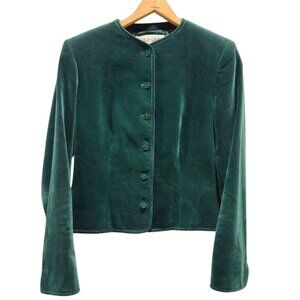 Jaeger London Women's Green Size UK 10 100% Cotton Velvet Button Up Blazer
